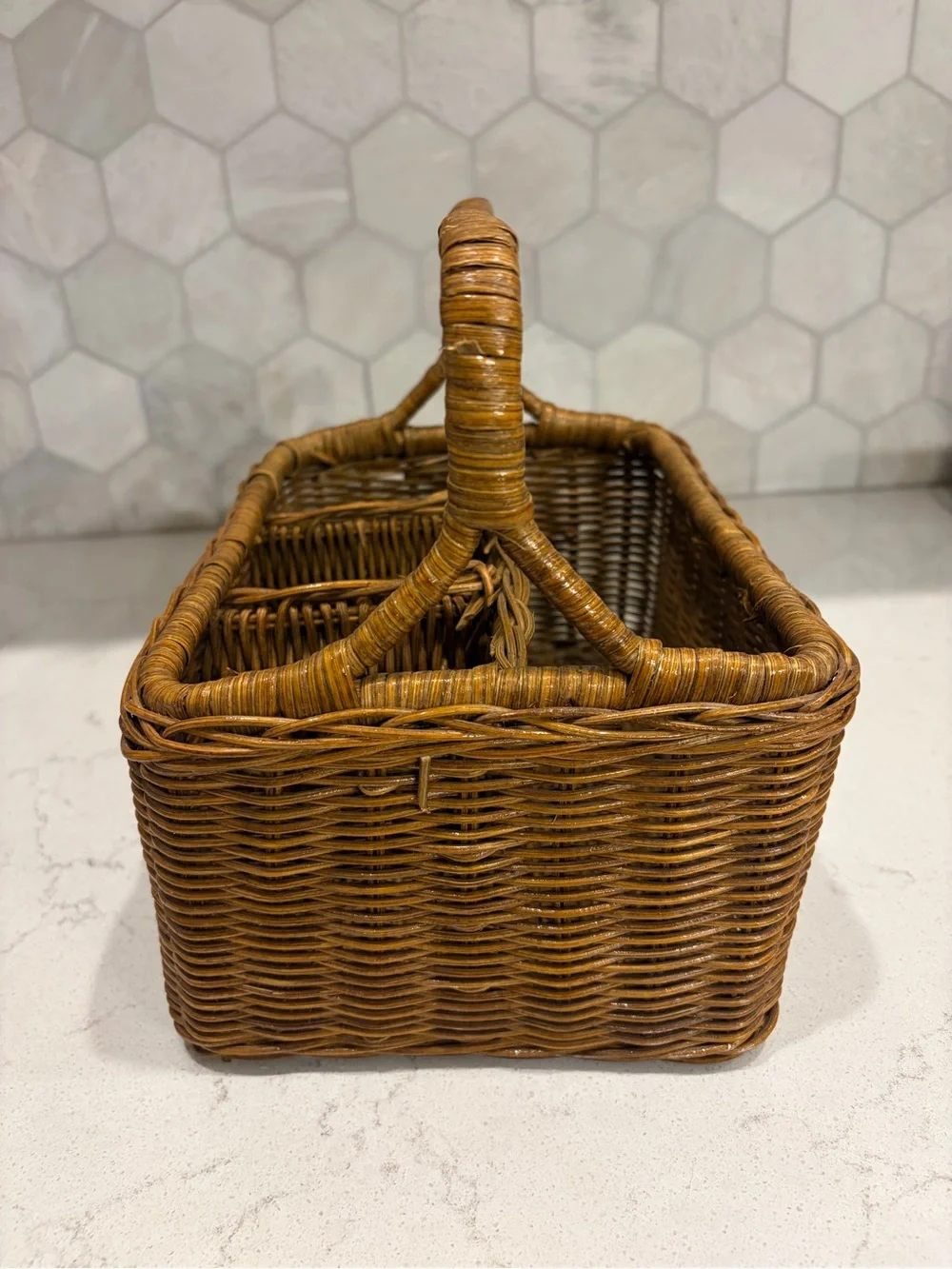 Wicker Divided Serving Basket or Utensil Caddy